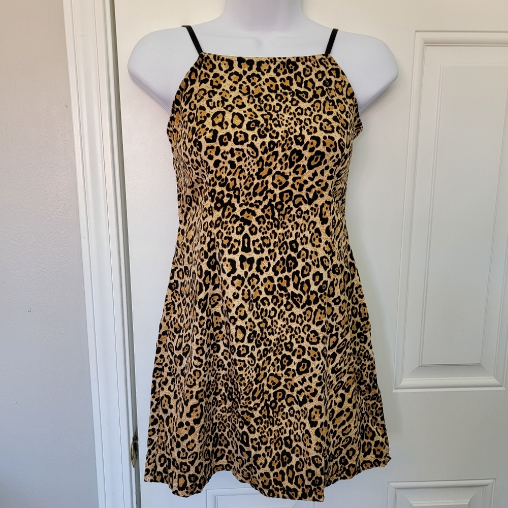 Urban Outfitters Sleeveless Leopard Print Open Tie Back Mini Dress Size Small